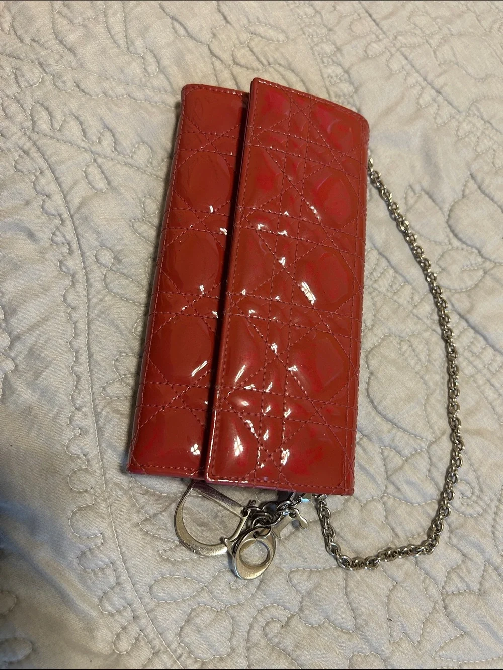 Dior Red Patent Quilted Envelope Wallet